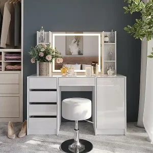 Begrenztes Angebot Schminktisch weiß/weiß hochglanz 128.2x50.1x76 sherry