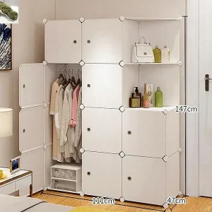 Abverkauf MODULARER KLEIDERSCHRANK, WEISS, 12 REGALE, GROSS, GERÄUMIG FÜR KLEIDUNG