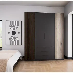 Kleiderschrank mit Lamellen und 3 Schubladen - 200 cm - schwarz - KAJA Neue Kollektion