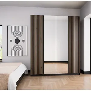Kleiderschrank mit seitlichen Lamellen - Spiegel - 200 cm - Eiche - KAJA Sonderaktion