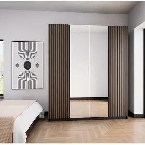 Kleiderschrank mit seitlichen Lamellen - Spiegel - 200 cm - schwarz - KAJA Nur Heute