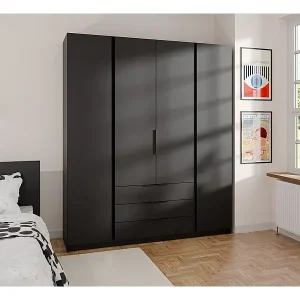 Kleiderschrank mit 3 Schubladen - 200 cm - schwarz - KAJA Günstig