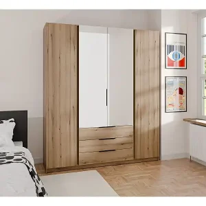 Mega-Angebot Kleiderschrank mit Spiegel - 3 Schubladen - 200 cm - Eiche - KAJA