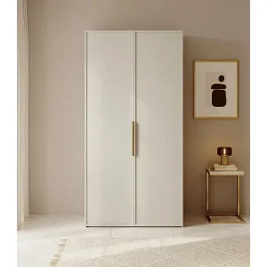 Zertifiziert Kleiderschrank 2T mit Stange & Regalen - 100 cm - greige - FRAME