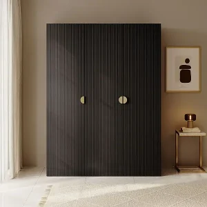 Kostenloser Rückversand Kleiderschrank 3T mit Stange & Schubladen - 150 cm - schwarz - MOONIR