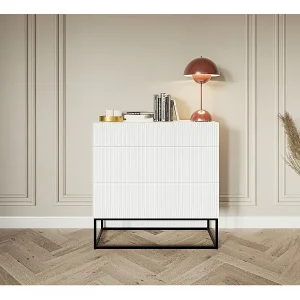 Markenware Kommode mit 3 Schubladen - Weiß mit schwarzem Metallgestell - 90 cm - VELDIO