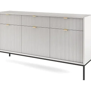 Sideboard Kommode 3-türig mit 3 Schubladen - 154 cm - Grau mit geriffelten Fronten - VELLORE Echt