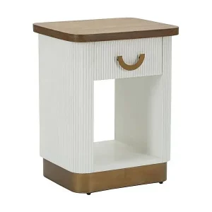 Nachttisch Fagends, Niedrige Kommode, Tisch, Multifunktionaler Nachttisch, 48x40 h62 cm, Weiß und Braun Preis Gesenkt