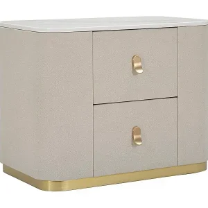 Knallerangebot Nachttisch Christov, Niedrige Kommode, Tisch, Multifunktionaler Nachttisch, 60x40 h47 cm, Creme und Gold