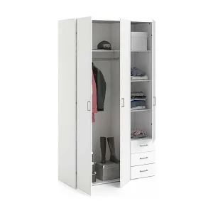 Kleiderschrank mit drei Türen und drei Schubladen, Farbe WeiÃŸ, MaÃŸe 115 x 200 x 49 cm Must-Have