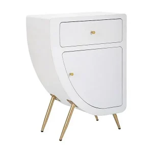 Bestseller Nachttisch Suze, Niedrige Kommode, Tisch, Multifunktionaler Nachttisch, Weiß und Gold, 60x32 h79 cm