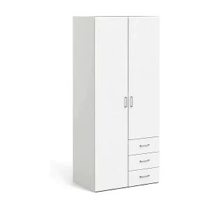 Kleiderschrank mit zwei Flügeltüren und drei Schubladen, Farbe WeiÃŸ, MaÃŸe 77 x 175 x 49 cm Sonderangebot