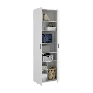 Mehrzweckschrank Suretta, Multifunktions-Aufbewahrungseinheit, Kleiderschrank mit 2 Türen, 61 x 35 x 190 cm, Weiß Gratis Versand