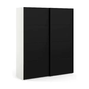 Kleiderschrank 2 Türen Portlouis, Schlafzimmermöbel, Schrank, Garderobe, 182x62 h220 cm, Schwarz und WeiÃŸ Must-Have