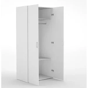 Kleiderschrank mit zwei Flügeltüren mit zwei Innenböden und Kleiderstange, Farbe weiÃŸ, MaÃŸe 77 x 175 x 49 cm Schneller Versand