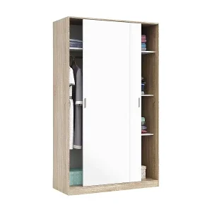 Garderobe Dnoce, Schlafzimmer Kleiderschrank mit 2 Schiebetüren, Schrank mit 3 Einlegeböden und Kleiderstange, 120x50h200 cm, Eiche und WeiÃŸ Günstig