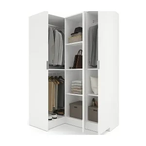Kleiderschrank Meru, Eckmöbel für Schlafzimmer, Eckschrank mit 3 Flügeltüren, 133x91h184 cm, WeiÃŸ Preisreduziert