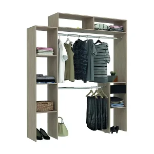 Begehbarer Kleiderschrank aus Holz 2 Garderoben, 4 Fächer, Schublade ELYSEE Gratis Versand