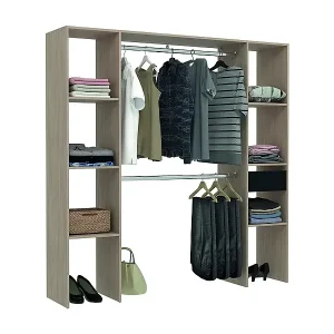Kleiderschrank aus Holz mit 6 Fächern, 1 Schublade und 2 Garderoben ELYSEE Schnäppchen