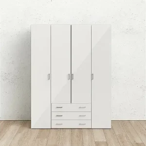 Expressversand GroÃŸer Kleiderschrank Dseren, Schlafzimmermöbel, Schrank, Garderobe, 154x50 h200 cm, Glänzendes WeiÃŸ