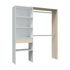 Geprüft Kleiderschrank Miramar, Struktur für begehbaren Kleiderschrank, offener Kleiderschrank ohne Türen, begehbarer Kleiderschrank, 158 x 40 x 187 cm, WeiÃŸ und Eiche