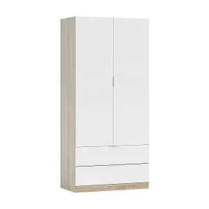 Echt Burbank Kleiderschrank, Schlafzimmerschrank mit 2 Türen und 2 Schubladen, Schrank mit Kleiderstange, 82x52h180 cm, WeiÃŸ und Eiche