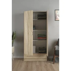 Ausverkauf Kleiderschrank mit zwei Türen und einer Schublade, Eichenfarbe, 79 x 35 x H171 cm