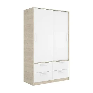 Kleiderschrank 2 Türen Dbradle, Schlafzimmermöbel, Schrank, Garderobe, 120x60 h204 cm, Weiß und Eiche Angebot