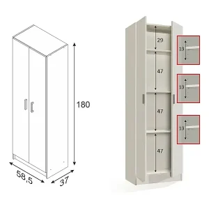 Mehrzweckschrank Dmarra, Beistellschrank mit 2 Türen, Schuhregal mit 3 Ablagen, Modernes hohes Schuhregal, 59x37h180 cm, Eiche Neue Ware
