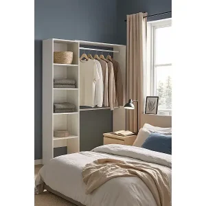 Kleiderschrank Dgolett, Struktur für begehbaren Kleiderschrank, offene Garderobe, 140 x 40 x 187 cm, Weiß Expressversand