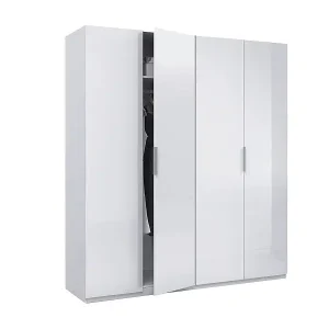 Bestseller Garderobe Knoxville, Schlafzimmerschrank mit 4 Flügeltüren, Schrank mit 2 Einlegeböden und Kleiderstange, 180x52h200 cm, Weiß
