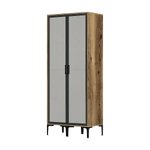Neue Kollektion Kleiderschrank 2 Türen Dpret, Schlafzimmermöbel, Schrank, Garderobe, 80x201h48 cm, Walnuss und Anthrazit