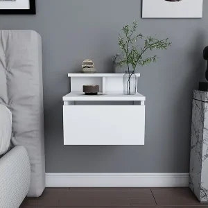 Preisreduziert Weiße schwebende Nachtkommode VISBY mit Schublade und Regal