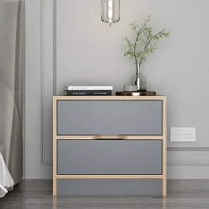 Meistverkauft Nachttisch aus Holz und Grau mit 2 Schubladen MOLDE Modern und Praktisch