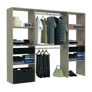 Must-Have Großer Kleiderschrank Holz mit 2 Garderoben, 6 Fächern, 2 Schubladen ELYSEE