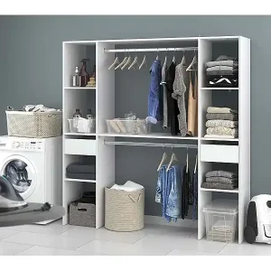 Heißes Angebot Kleiderschrank 6 Fächer, 2 Schubladen, 2 Garderoben 180 x 40 x 180 cm ELYSEE