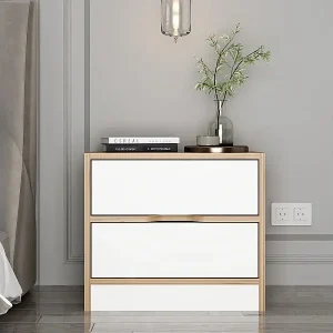 Sofort Bestellen Nachttisch aus Holz und Weiß mit 2 Schubladen MOLDE - Skandinavischer und funktionaler Stil
