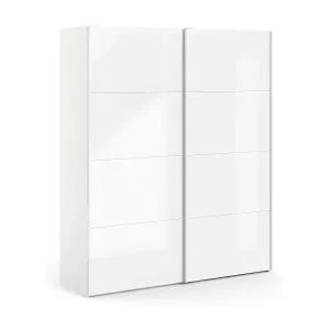 Preis Gesenkt Kleiderschrank 2 Türen Portlouis, Schlafzimmermöbel, Schrank, Garderobe, 182x62 h220 cm, Glänzendes Weiß