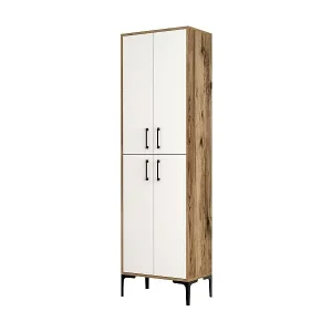 Großer Mehrzweckschrank Denipot, Multifunktionale Möbel, Schuhschrank, Besenschrank, 60x35h200 cm, Walnuss und Weiß Aktuell