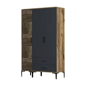 Kleiderschrank 3 Türen Dgalbiat, Schlafzimmermöbel, Schrank, Garderobe, 120x48h201 cm, Walnuss und Anthrazit Knallerangebot