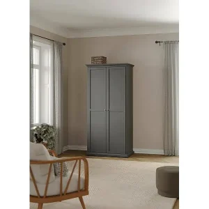 Preis Gesenkt Kleiderschrank 2 Türen Dschen, Schlafzimmermöbel, Schrank, Garderobe, 96x61 h201 cm, Grau