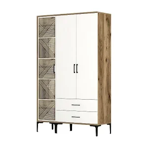 Nur Heute Kleiderschrank 3 Türen Dgalbiat, Schlafzimmermöbel, Schrank, Garderobe, 120x48h201 cm, Walnuss und Weiß