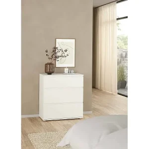 Kommode Droman, Mehrzweckkommode, Schlafzimmerkommode, Schrank mit Schubladen, 77x40 h84 cm, Weiß Direktkauf