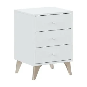 Sale Seattle Nachttisch, Nachttisch mit 3 Schubladen, Nachttisch, 40x34h56 cm, Weiß und Eiche