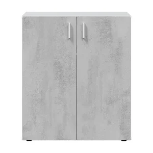 Ausverkauf Mehrzweck-Kleiderschrank Hialeah, niedriger Hilfsschrank, Schuhregal mit 2 Flügeltüren und 1 Regal, Schuhregal, 80 x 37 x 92 cm, Zement und Weiß