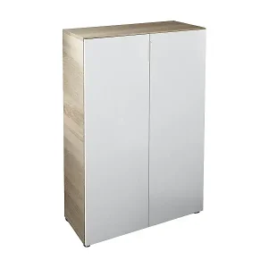Olathe Mehrzweckschrank, Beistellschrank mit 2 Türen, Niedriger Schuhschrank mit 6 Regalen, Niedriger Schuhregal, 70x36h103 cm, Eiche und Weiß Must-Have