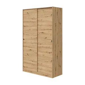 Kleiderschrank Dnoce, Schlafzimmerschrank mit 2 Schiebetüren, Einheit mit 4 Regalen und Kleiderstange, 120x 50h200 cm, Eichenknoten Meistverkauft