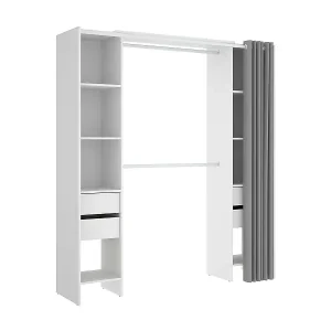 Kleiderschrank Dmanari, Struktur für begehbaren Kleiderschrank, offener Kleiderbügel, 180 x 50 x 205 cm, Weiß und Grau Expressversand