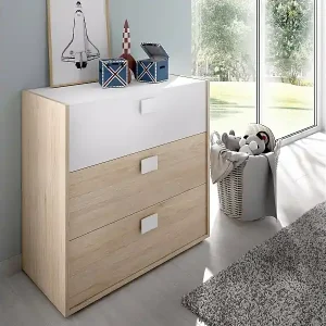 Begrenztes Angebot Kommode Dmbay, Kommode für Schlafzimmer, Kommode mit 3 Schubladen, 80x43h81 cm, Eiche und Weiß