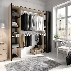 Top-Angebot Kleiderschrank Dgond, Struktur für begehbaren Kleiderschrank, offene ausziehbare Garderobe, 180 x 50 x 205 cm, Eiche und Grau
